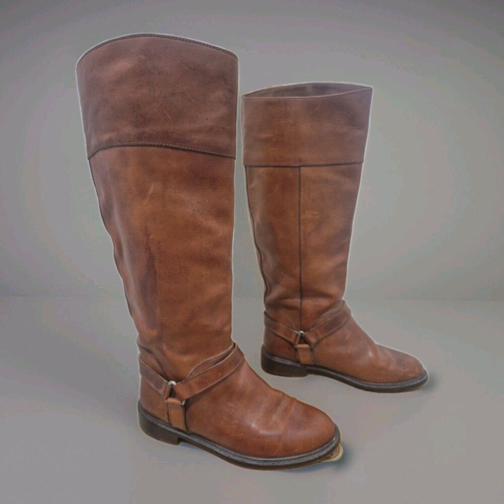 Cole Haan Brown Leather Riding Boots Women's Size 7.5B Pull On Knee High  F8828